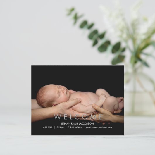 WELKOM Moderne Geboorteaankondiging Aankondigingskaart (Staand voorkant)