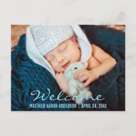 Welkom moderne nieuwe baby foto aankondiging blauw