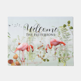 Welkom Moderne Tropische Flamingo Familienaam Deurmat