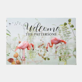 Welkom Moderne Tropische Flamingo Familienaam Deurmat