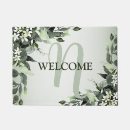 Welkom Monogram Greenery Floral Eucalyptus Leaves Deurmat