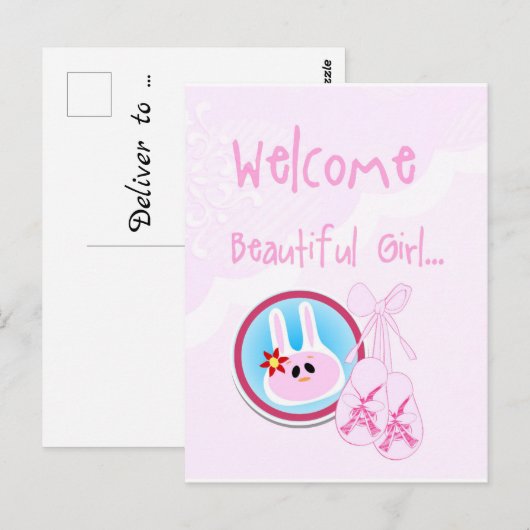 Welkom Mooi Meisje Roze op Witte Verjaardag Briefkaart (Voorkant / Achterkant)