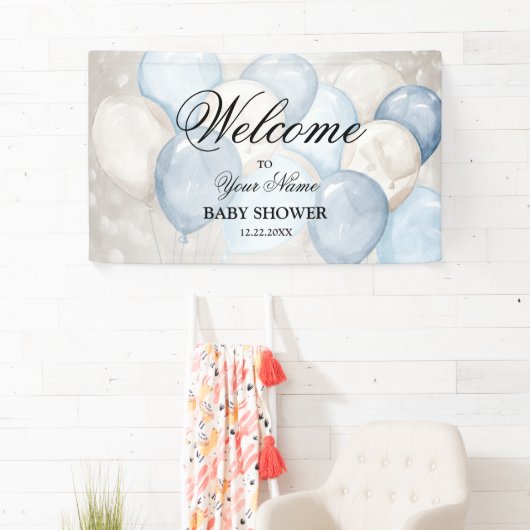 Welkom Mooie Aquarel Roze Witte Ballonnen Feest Spandoek (Insitu)