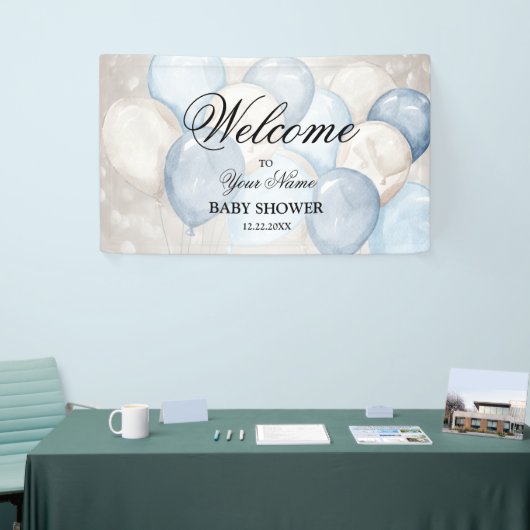 Welkom Mooie Aquarel Roze Witte Ballonnen Feest Spandoek (Beurs)