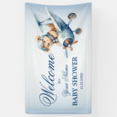 Welkom Mooie Babybeer Piloot Blauwe Vliegtuig Spandoek (Verticaal)