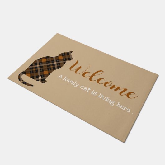 Welkom - mooie gipskat deurmat (Schuin)