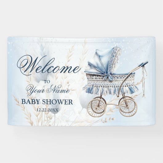 Welkom Mooie Kinderwagen Blauwe Bloemen Mooie Fees Spandoek (Horizontaal)
