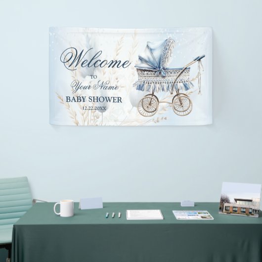 Welkom Mooie Kinderwagen Blauwe Bloemige Mooie Fee Spandoek (Beurs)