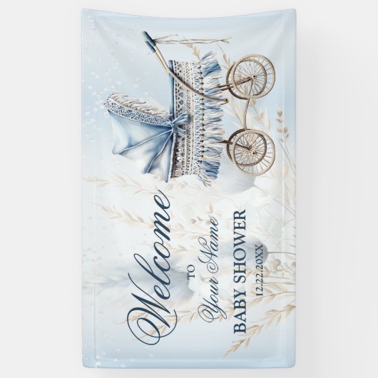 Welkom Mooie Kinderwagen Blauwe Bloemige Mooie Fee Spandoek (Verticaal)