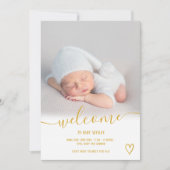 Welkom mosterdschrift hartfoto baby geboorte aankondiging (Voorkant)