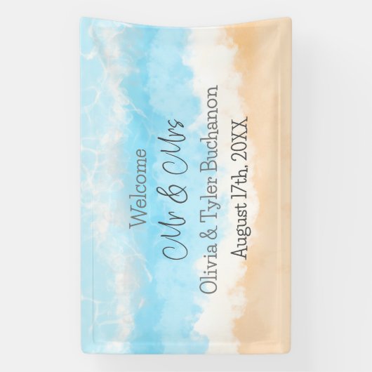Welkom Mr en Mrs Coastal Wedding Spandoek (Verticaal)