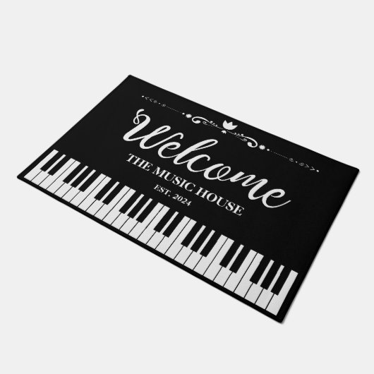 Welkom Muziekhuis Zwart-Wit Aangepaste Tekst Deurmat (Schuin)