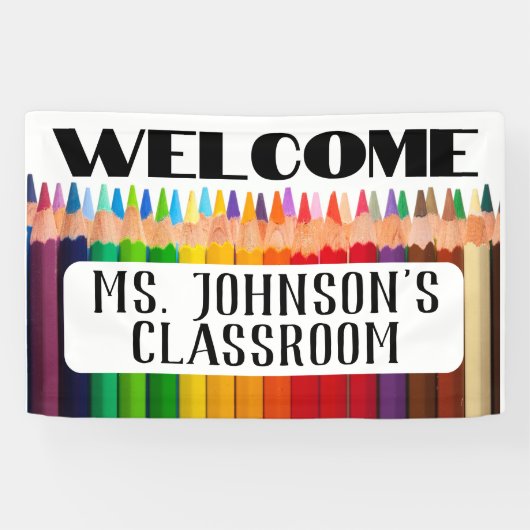 Welkom Naam leraar Classroom Spandoek (Horizontaal)