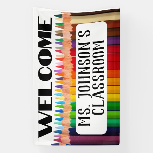 Welkom Naam leraar Classroom Spandoek (Verticaal)