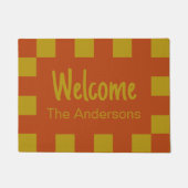 Welkom & Naam Rust en Goud Checkerboard Grens Deurmat (Voorkant)