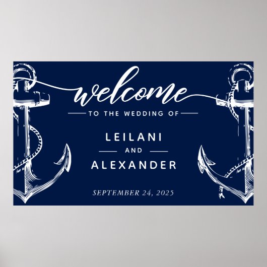 Welkom Naam Wedding Anker Marineblauw Poster (Voorkant)