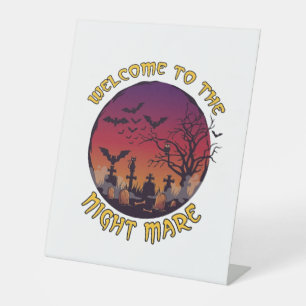 Welkom Nacht Merrie Halloween Rode Maan Kerkhof_1 Reclamebord Met Voetstuk