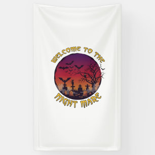 Welkom Nacht Merrie Halloween Rode Maan Kerkhof_1 Spandoek