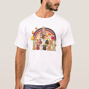 Welkom najaar Cute Gnome Rainbow Retro Groovy T-shirt