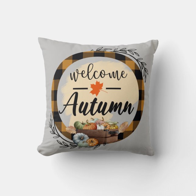 Welkom Najaar pompoen  katoen 16"X16" Kussen (Voorkant)