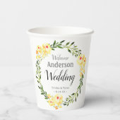 Welkom Namen/Datum Geel W/Kleur Bloemen Bruiloft Papieren Bekers (Achterkant)