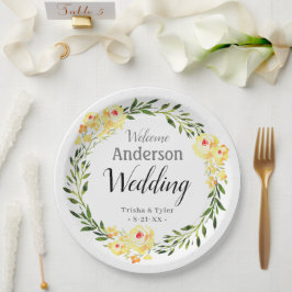 Welkom Namen/Datum Geel W/Kleur Bloemen Bruiloft Papieren Bordje