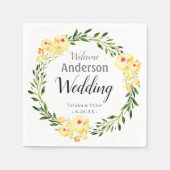 Welkom Namen/Datum Geel W/Kleur Bloemen Bruiloft Servet (Voorkant)