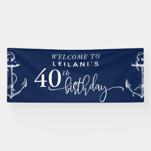 Welkom Nautical Anchor 40th Birthday Party Navy Spandoek