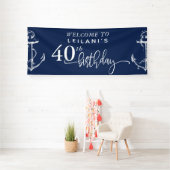 Welkom Nautical Anchor 40th Birthday Party Navy Spandoek (Insitu)