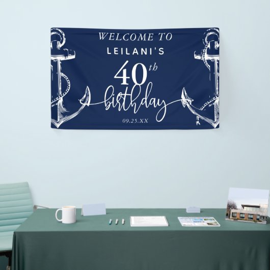 Welkom Nautical Anchor 40th Birthday Party Navy Spandoek (Beurs)