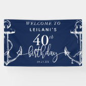 Welkom Nautical Anchor 40th Birthday Party Navy Spandoek (Horizontaal)