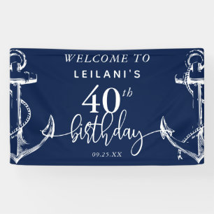 Welkom Nautical Anchor 40th Birthday Party Navy Spandoek