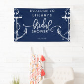 Welkom Nautical Anchor Vrijgezellenfeest Navy Spandoek (Insitu)