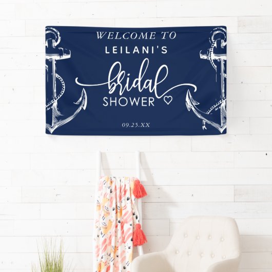 Welkom Nautical Anchor Vrijgezellenfeest Navy Spandoek (Insitu)