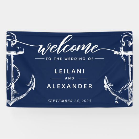 Welkom Nautical Anchor Wedding Spandoek (Horizontaal)