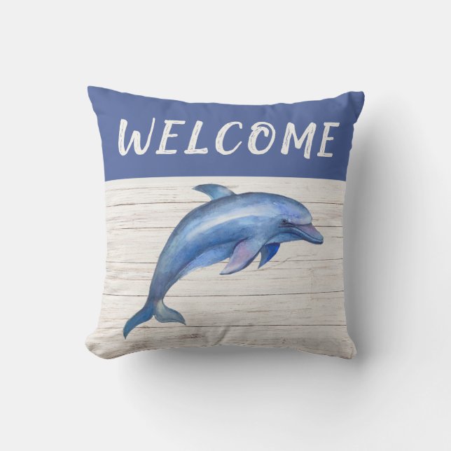 Welkom Nautical Blue Whale Rope Outdoor Pillow Buitenkussen (Voorkant)