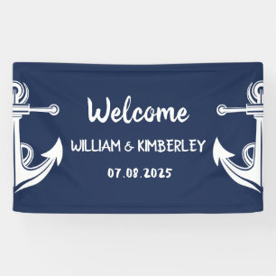 Welkom Nautical Navy Blue Anker Bruiloft Spandoek