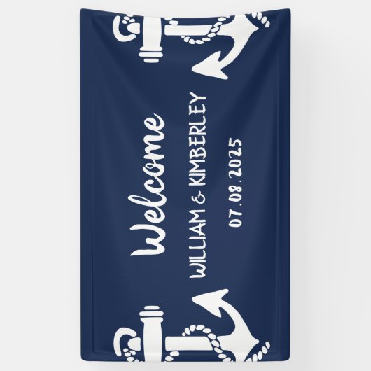 Welkom Nautical Navy Blue Anker Bruiloft Spandoek (Verticaal)
