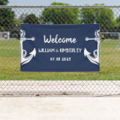 Welkom Nautical Navy Blue Anker Bruiloft Spandoek (Insitu)