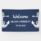 Welkom Nautical Navy Blue Anker Bruiloft Spandoek (Horizontaal)