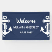 Welkom Nautical Navy Blue Anker Bruiloft Spandoek (Horizontaal)