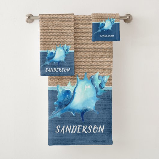 Welkom Nautical Shell Blue Crab Waterverf Rope O Bad Handdoek (Insitu)