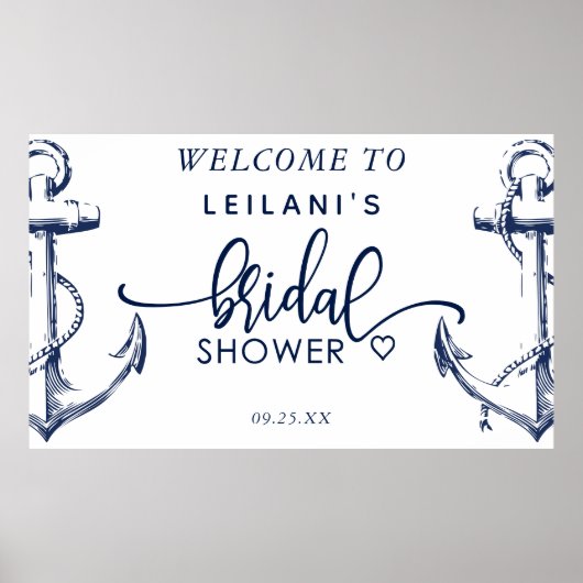 Welkom Nautilus Bruiloftsshower Anker Wit Poster (Voorkant)