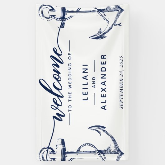 Welkom nautische anker bruiloft wit spandoek (Verticaal)