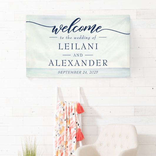 Welkom nautische oceaan Waterverf bruiloft Spandoek (Insitu)