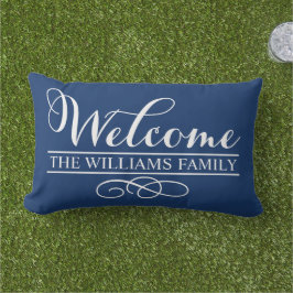 Welkom Navy Blue Custom Achternaam Buitenkussen