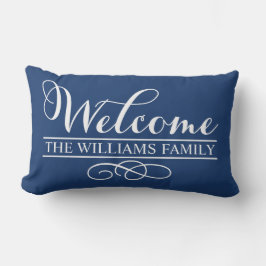 Welkom Navy Blue Custom Achternaam Buitenkussen