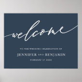 welkom | Navy Blue Kalligrafie Eenvoudige bruiloft Poster (Voorkant)