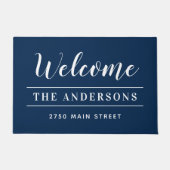 Welkom Navy Blue Persoonlijke familienaam Deurmat (Voorkant)