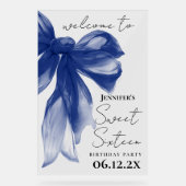 Welkom Navy Bow Coquette Script Sweet 16  Acryl Bord (Voorkant)